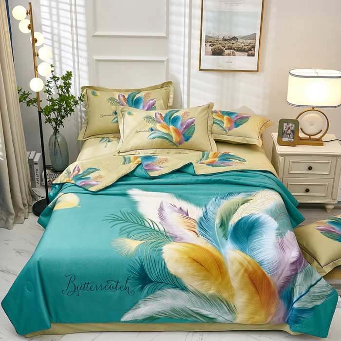 91家纺网 家纺一手货源 找家纺 雲归梦 2021新款全棉大版夏被四件套 羽翼纷飞