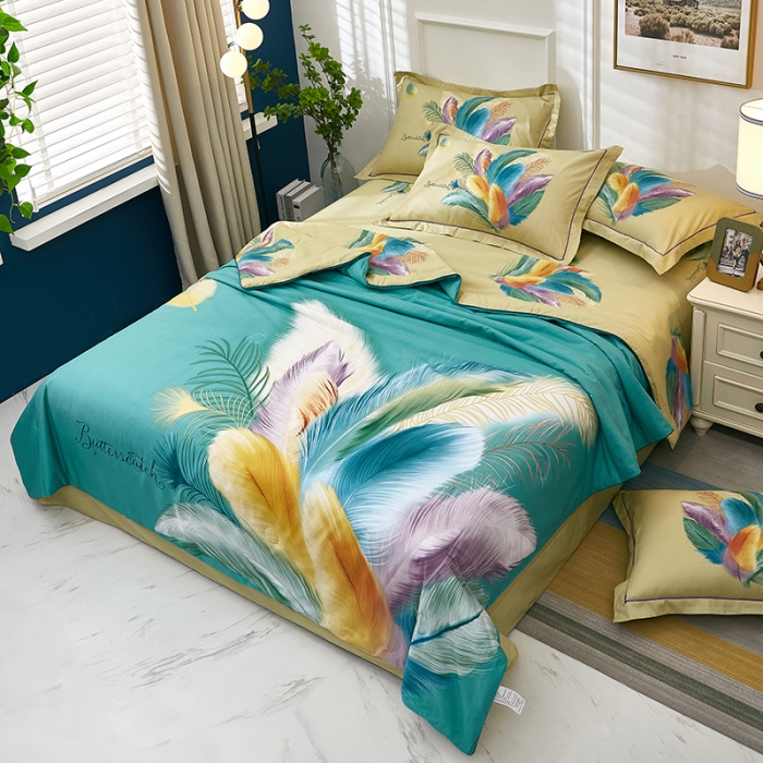 91家纺网 家纺一手货源 找家纺 雲归梦 2021新款全棉大版夏被四件套 羽翼纷飞