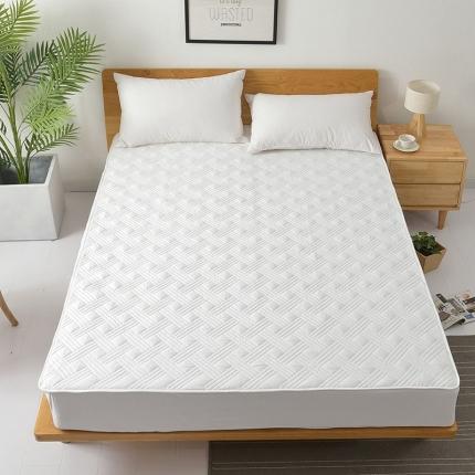 东宇新款全棉13372素色绗缝夹棉床笠软床垫床护垫床罩 白色