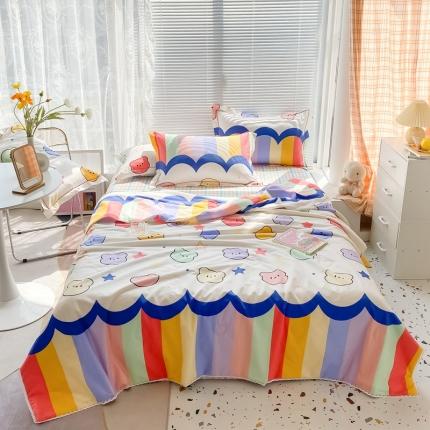 91家纺网 家纺一手货源 找家纺 眠屿 2021新款全棉大豆夏被四件套 彩虹小熊