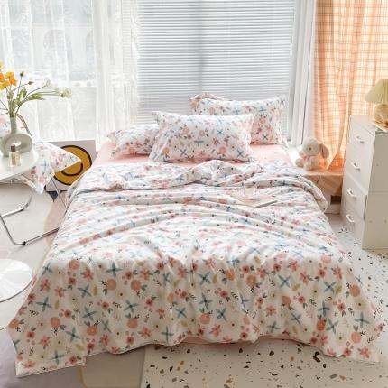 91家纺网 家纺一手货源 找家纺 眠屿 2021新款全棉大豆夏被四件套 粉黛佳人