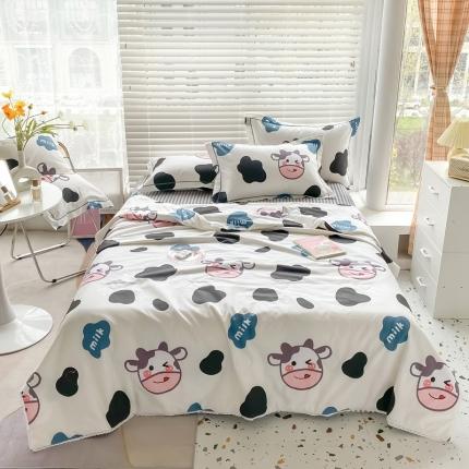 91家纺网 家纺一手货源 找家纺 眠屿 2021新款全棉大豆夏被四件套 奶牛宝贝