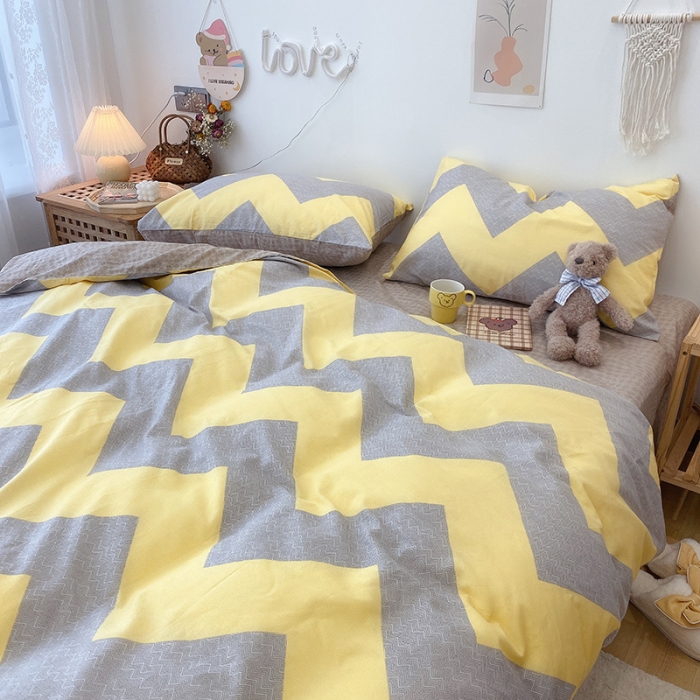 91家纺网 家纺一手货源 找家纺 沐棉家居  2022年新款13070全棉印花四件套直播爆款 波谱