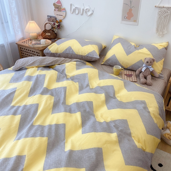 91家纺网 家纺一手货源 找家纺 沐棉家居  2022年新款13070全棉印花四件套直播爆款 波谱