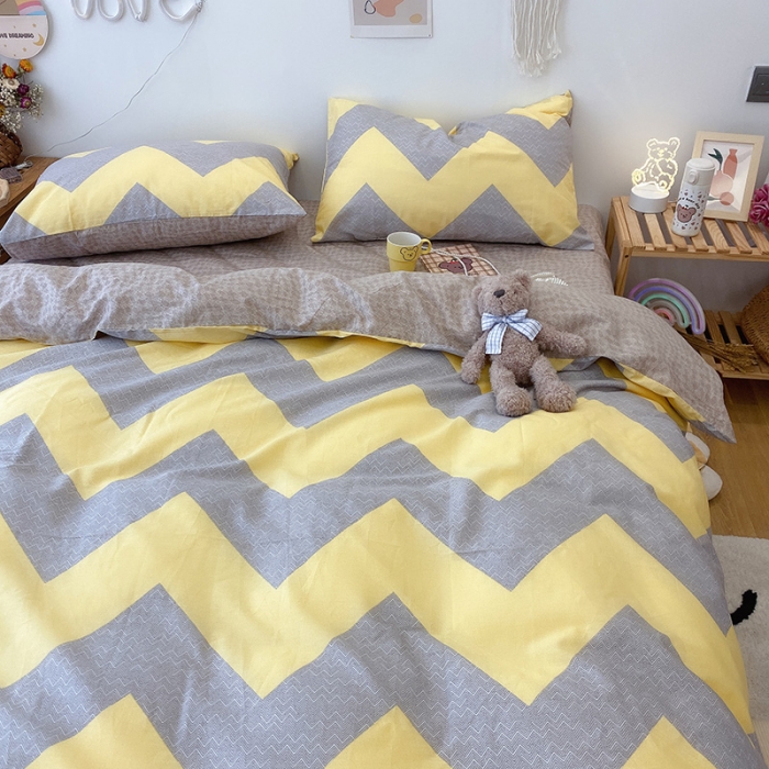 91家纺网 家纺一手货源 找家纺 沐棉家居  2022年新款13070全棉印花四件套直播爆款 波谱