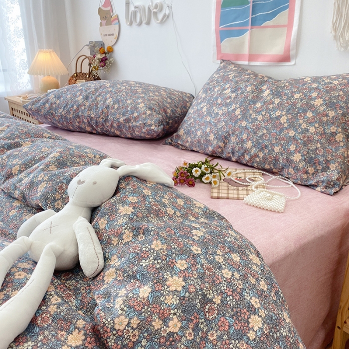 91家纺网 家纺一手货源 找家纺 沐棉家居  2022年新款13070全棉印花四件套直播爆款 芬芳园