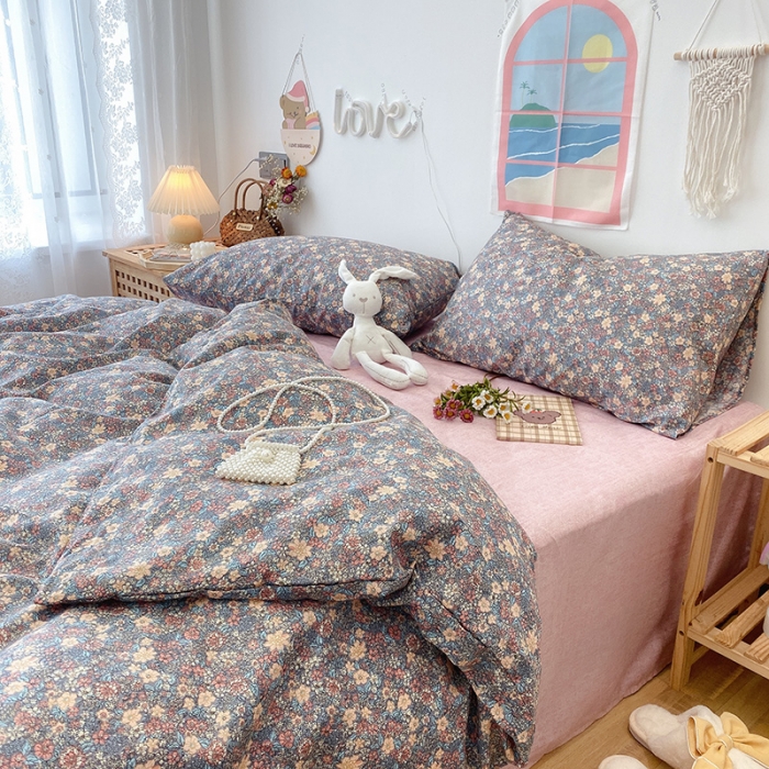 91家纺网 家纺一手货源 找家纺 沐棉家居  2022年新款13070全棉印花四件套直播爆款 芬芳园