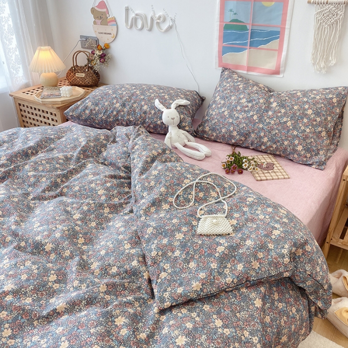 91家纺网 家纺一手货源 找家纺 沐棉家居  2022年新款13070全棉印花四件套直播爆款 芬芳园