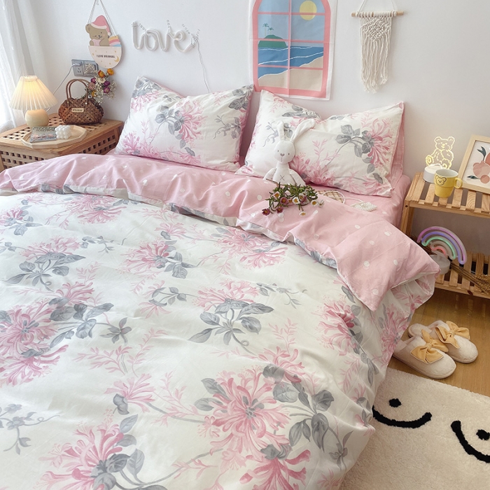 91家纺网 家纺一手货源 找家纺 沐棉家居  2022年新款13070全棉印花四件套直播爆款 花叶曼舞