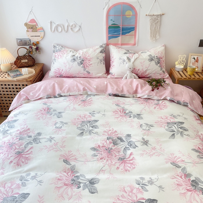 91家纺网 家纺一手货源 找家纺 沐棉家居  2022年新款13070全棉印花四件套直播爆款 花叶曼舞