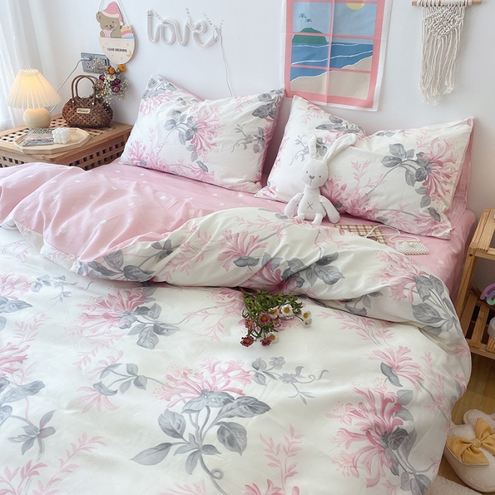 91家纺网 家纺一手货源 找家纺 沐棉家居  2022年新款13070全棉印花四件套直播爆款 花叶曼舞