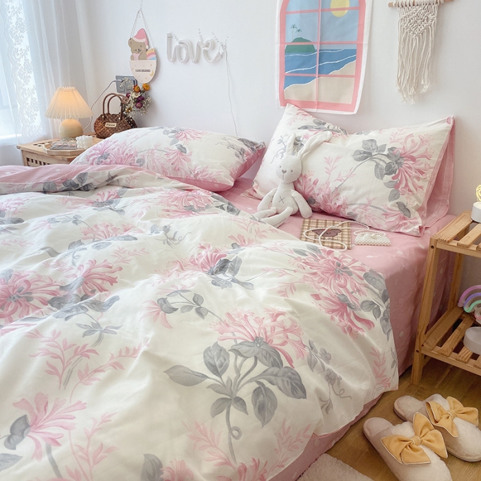 91家纺网 家纺一手货源 找家纺 沐棉家居  2022年新款13070全棉印花四件套直播爆款 花叶曼舞