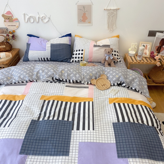 91家纺网 家纺一手货源 找家纺 沐棉家居  2022年新款13070全棉印花四件套直播爆款 几何点点