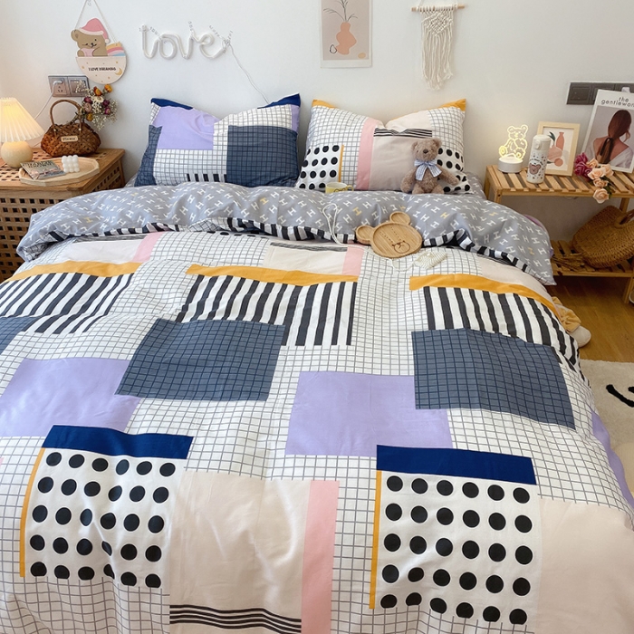 91家纺网 家纺一手货源 找家纺 沐棉家居  2022年新款13070全棉印花四件套直播爆款 几何点点