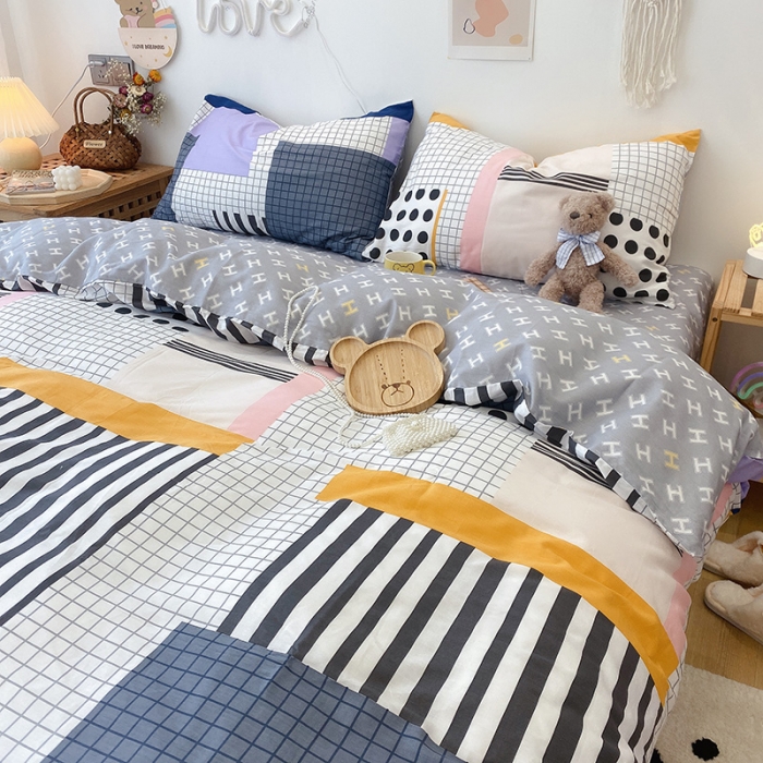 91家纺网 家纺一手货源 找家纺 沐棉家居  2022年新款13070全棉印花四件套直播爆款 几何点点