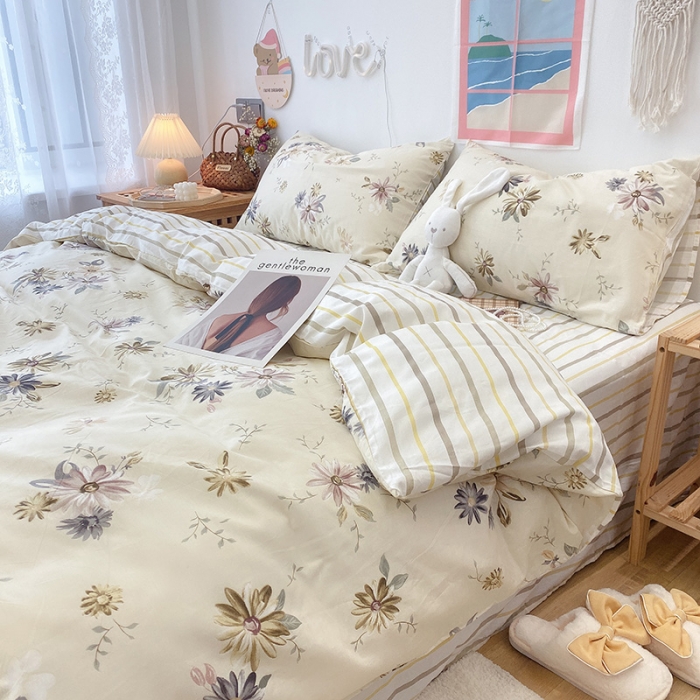 91家纺网 家纺一手货源 找家纺 沐棉家居  2022年新款13070全棉印花四件套直播爆款 木槿