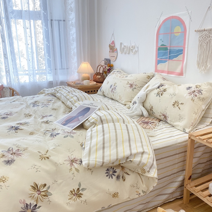 91家纺网 家纺一手货源 找家纺 沐棉家居  2022年新款13070全棉印花四件套直播爆款 木槿