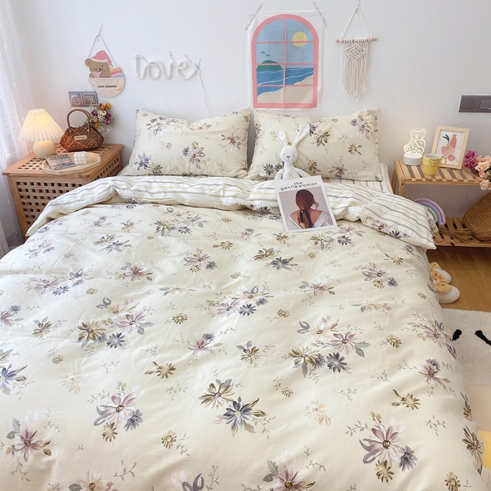 91家纺网 家纺一手货源 找家纺 沐棉家居  2022年新款13070全棉印花四件套直播爆款 木槿