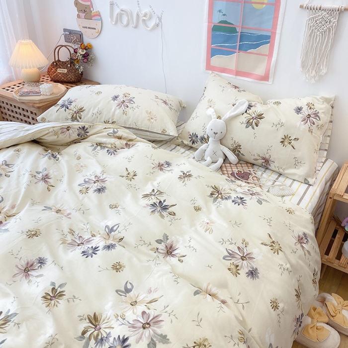 91家纺网 家纺一手货源 找家纺 沐棉家居  2022年新款13070全棉印花四件套直播爆款 木槿