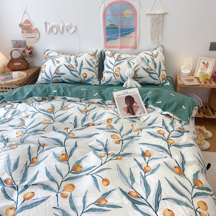 91家纺网 家纺一手货源 找家纺 沐棉家居  2022年新款13070全棉印花四件套直播爆款 盛夏果实