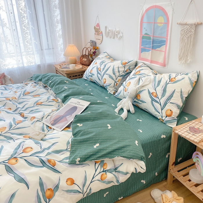 91家纺网 家纺一手货源 找家纺 沐棉家居  2022年新款13070全棉印花四件套直播爆款 盛夏果实