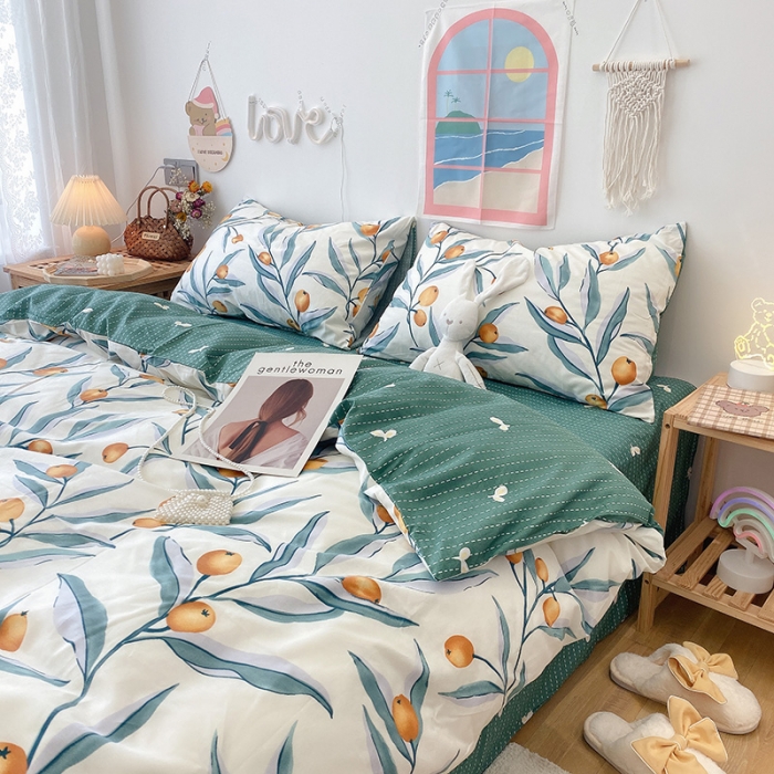 91家纺网 家纺一手货源 找家纺 沐棉家居  2022年新款13070全棉印花四件套直播爆款 盛夏果实