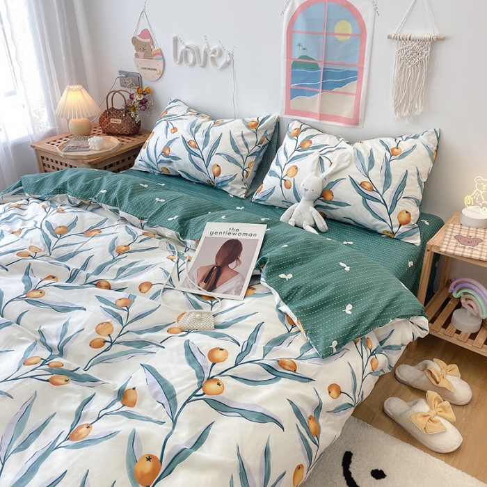 91家纺网 家纺一手货源 找家纺 沐棉家居  2022年新款13070全棉印花四件套直播爆款 盛夏果实