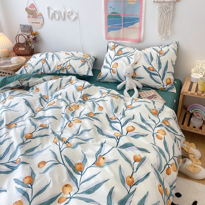 91家纺网 家纺一手货源 找家纺 沐棉家居  2022年新款13070全棉印花四件套直播爆款 盛夏果实