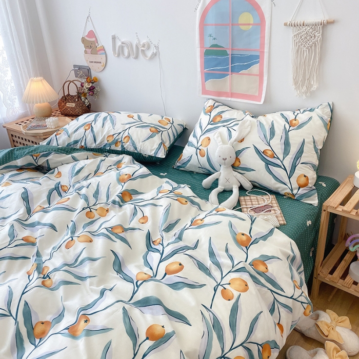 91家纺网 家纺一手货源 找家纺 沐棉家居  2022年新款13070全棉印花四件套直播爆款 盛夏果实