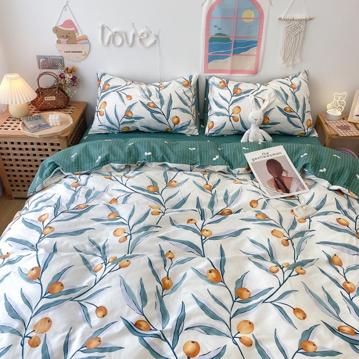 91家纺网 家纺一手货源 找家纺 沐棉家居  2022年新款13070全棉印花四件套直播爆款 盛夏果实