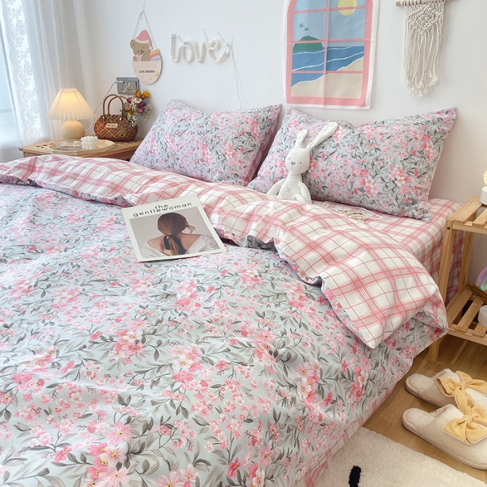 91家纺网 家纺一手货源 找家纺 沐棉家居  2022年新款13070全棉印花四件套直播爆款 甜心花蕊