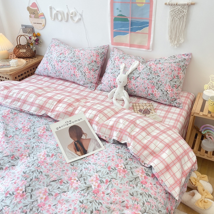 91家纺网 家纺一手货源 找家纺 沐棉家居  2022年新款13070全棉印花四件套直播爆款 甜心花蕊