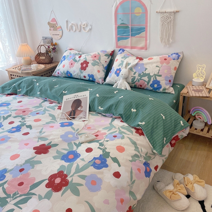 91家纺网 家纺一手货源 找家纺 沐棉家居  2022年新款13070全棉印花四件套直播爆款 油画小花