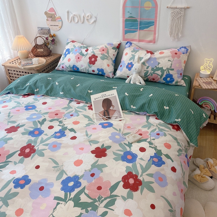 91家纺网 家纺一手货源 找家纺 沐棉家居  2022年新款13070全棉印花四件套直播爆款 油画小花