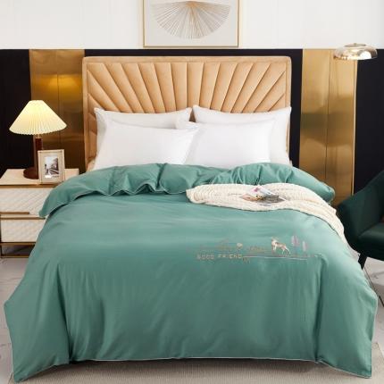 91家纺网 家纺一手货源 找家纺 金窝窝家纺 2024新款纯棉绣花单被套 福鹿相伴松石青