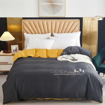 91家纺网 家纺一手货源 找家纺 金窝窝家纺 2024新款纯棉绣花单被套 福鹿相伴绅士灰