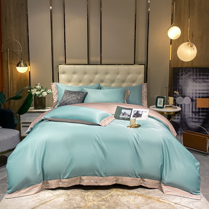 91家纺网 家纺一手货源 找家纺 狂想家 2025新款水洗真丝刺绣四件套-唯爱系列实拍图静谧蓝