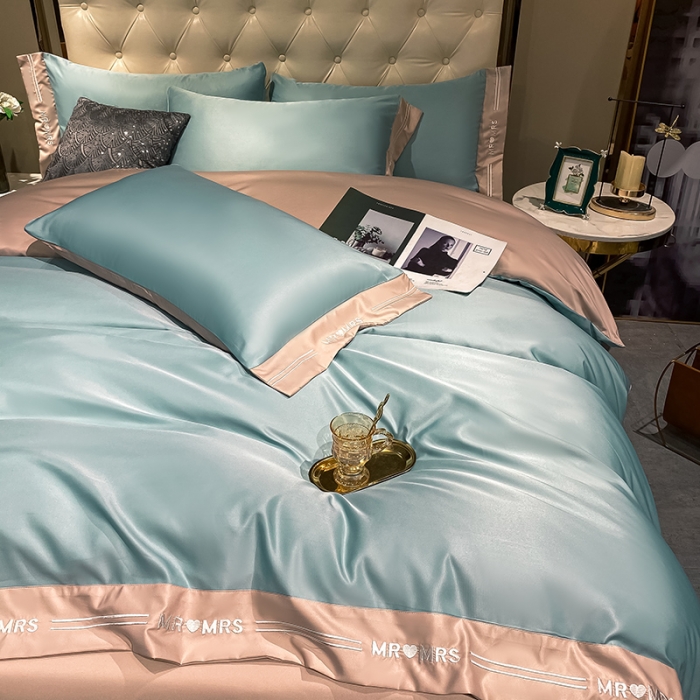 91家纺网 家纺一手货源 找家纺 狂想家 2025新款水洗真丝刺绣四件套-唯爱系列实拍图静谧蓝