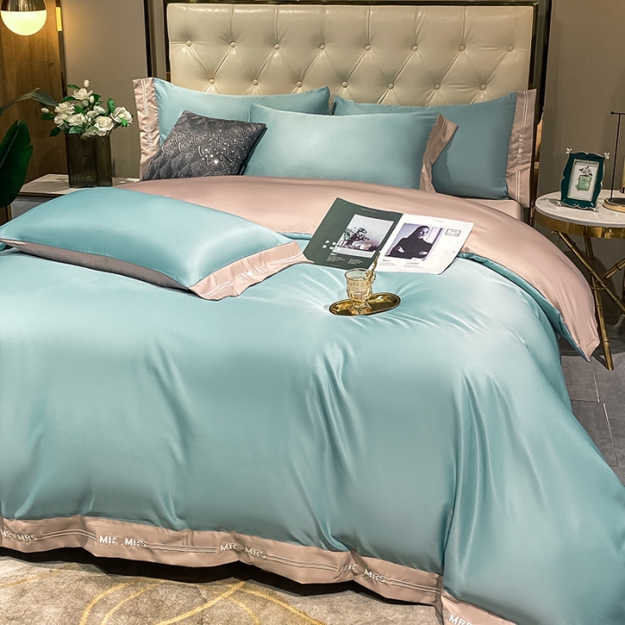 91家纺网 家纺一手货源 找家纺 狂想家 2025新款水洗真丝刺绣四件套-唯爱系列实拍图静谧蓝