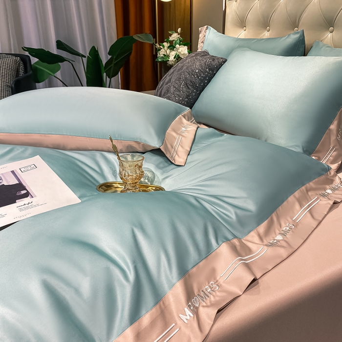 91家纺网 家纺一手货源 找家纺 狂想家 2025新款水洗真丝刺绣四件套-唯爱系列实拍图静谧蓝