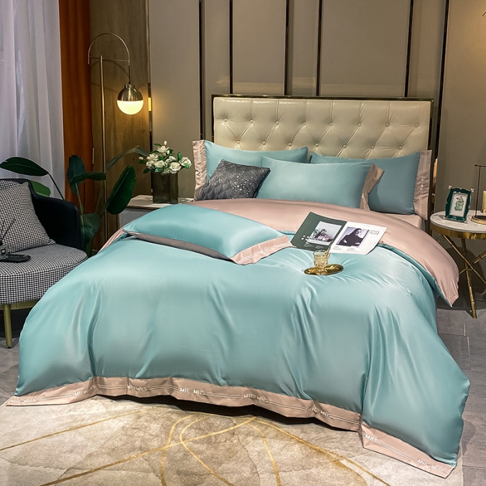 91家纺网 家纺一手货源 找家纺 狂想家 2025新款水洗真丝刺绣四件套-唯爱系列实拍图静谧蓝