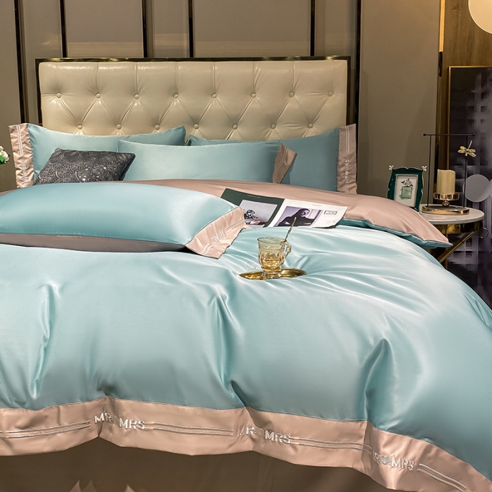 91家纺网 家纺一手货源 找家纺 狂想家 2025新款水洗真丝刺绣四件套-唯爱系列实拍图静谧蓝