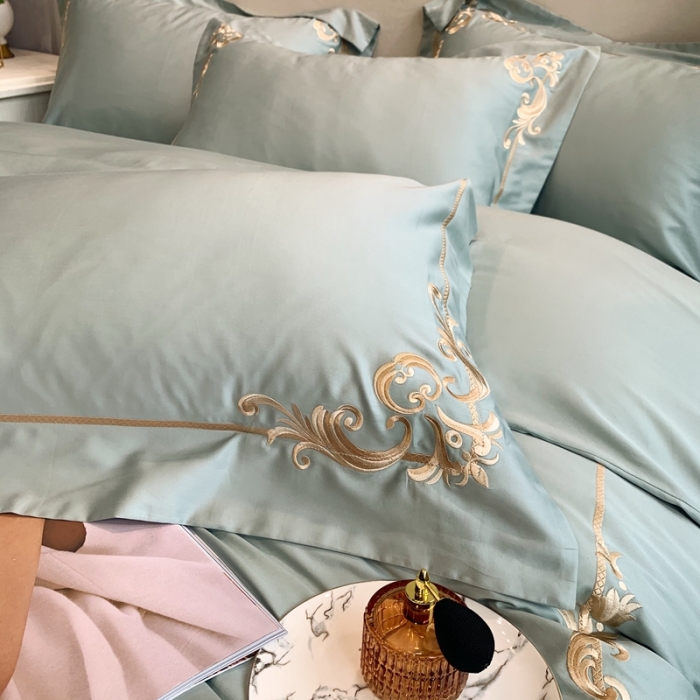 91家纺网 家纺一手货源 找家纺 馨蕊2021全棉60s双股埃及长绒棉四件套-巴比伦系列 艾绿