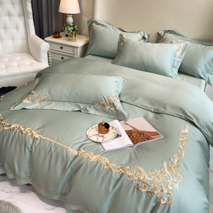 91家纺网 家纺一手货源 找家纺 馨蕊2021全棉60s双股埃及长绒棉四件套-巴比伦系列 艾绿