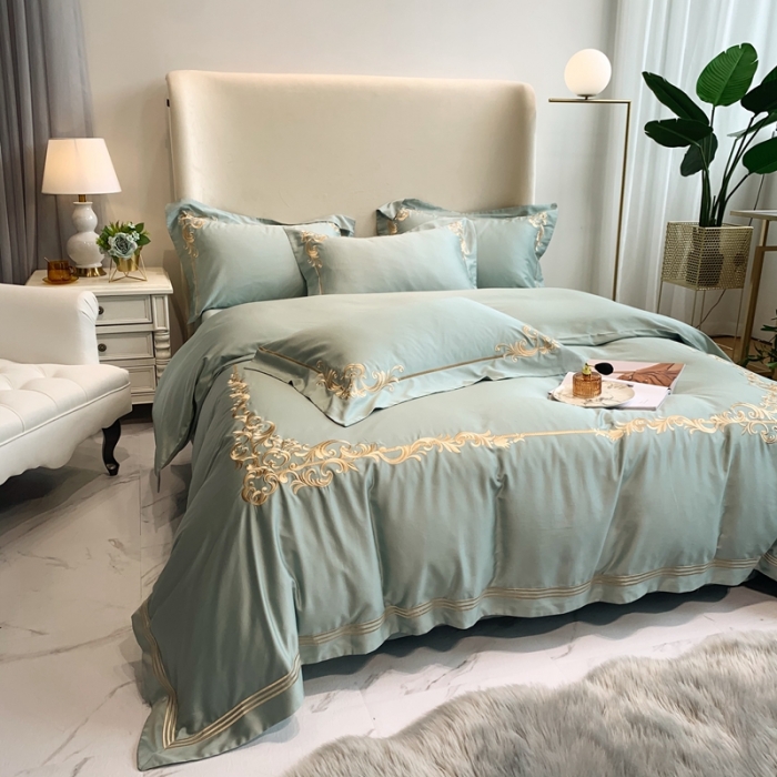 91家纺网 家纺一手货源 找家纺 馨蕊2021全棉60s双股埃及长绒棉四件套-巴比伦系列 艾绿