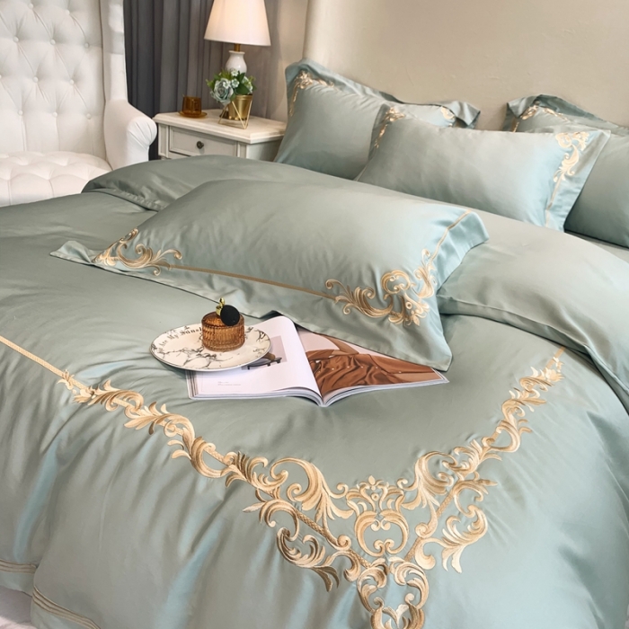 91家纺网 家纺一手货源 找家纺 馨蕊2021全棉60s双股埃及长绒棉四件套-巴比伦系列 艾绿