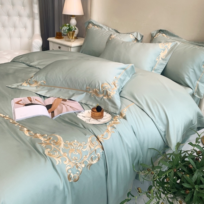 91家纺网 家纺一手货源 找家纺 馨蕊2021全棉60s双股埃及长绒棉四件套-巴比伦系列 艾绿