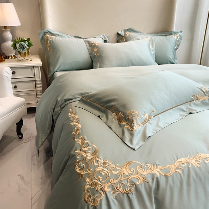 91家纺网 家纺一手货源 找家纺 馨蕊2021全棉60s双股埃及长绒棉四件套-巴比伦系列 艾绿