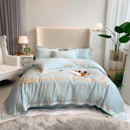 馨蕊2021全棉60s双股埃及长绒棉四件套-巴比伦系列湖水蓝