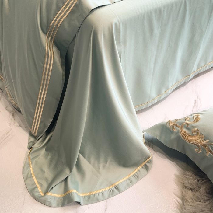 91家纺网 家纺一手货源 找家纺 馨蕊2021全棉60s双股埃及长绒棉四件套-巴比伦系列 艾绿